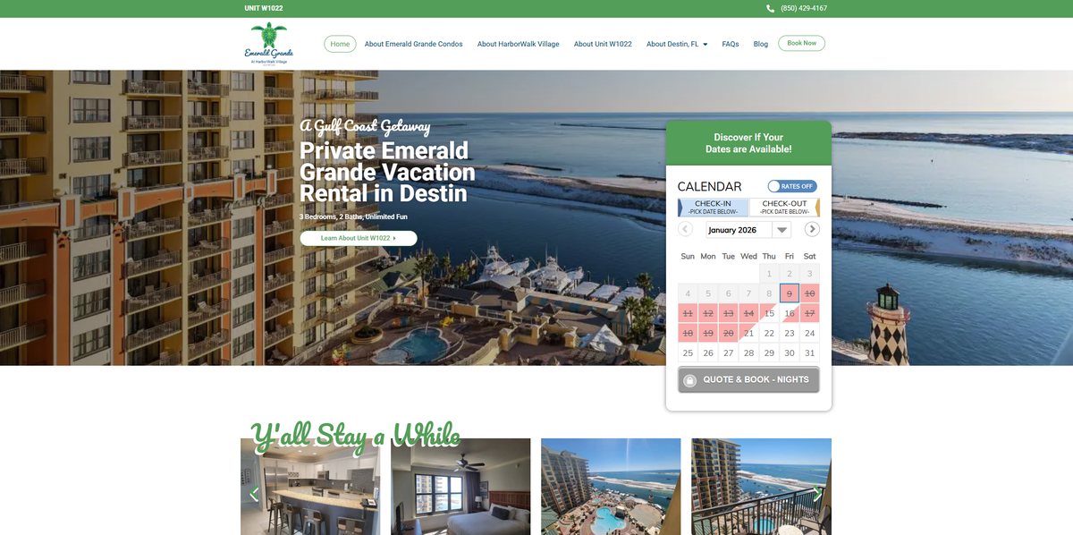 The Emerald Grande at HarborWalk Village website, designed and built by Southern View Media