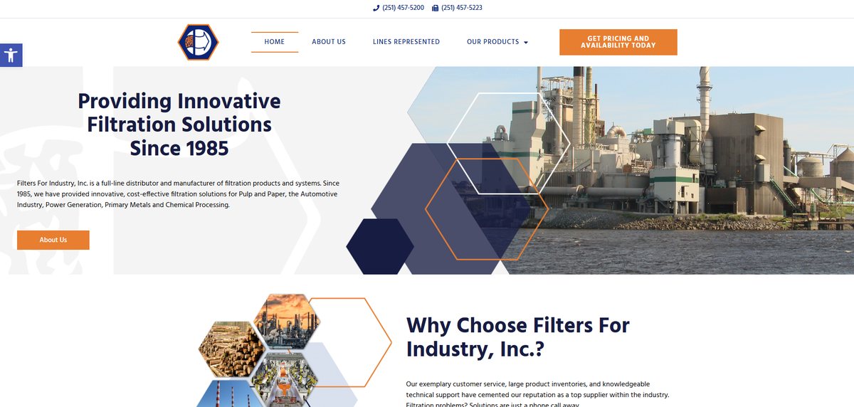 The Filters For Industry website, designed and built by Southern View Media